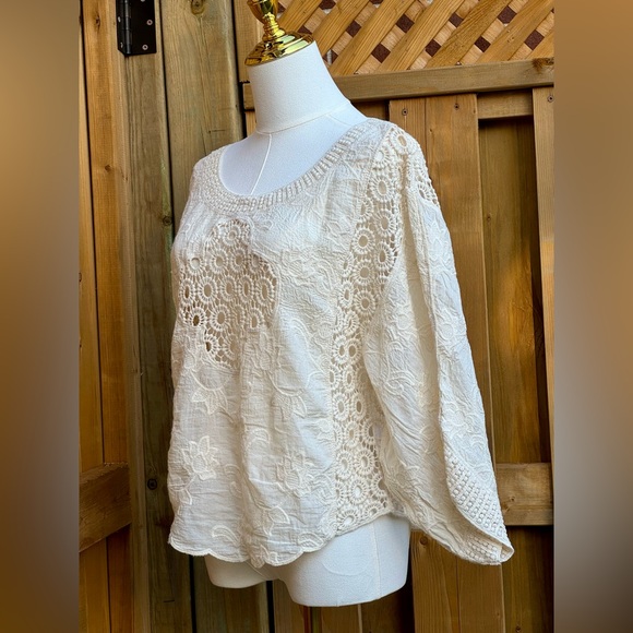 🆕 FARM Rio 🧿 NWOT Off White Crochet Long Sleeve Blouse - Picture 8 of 15